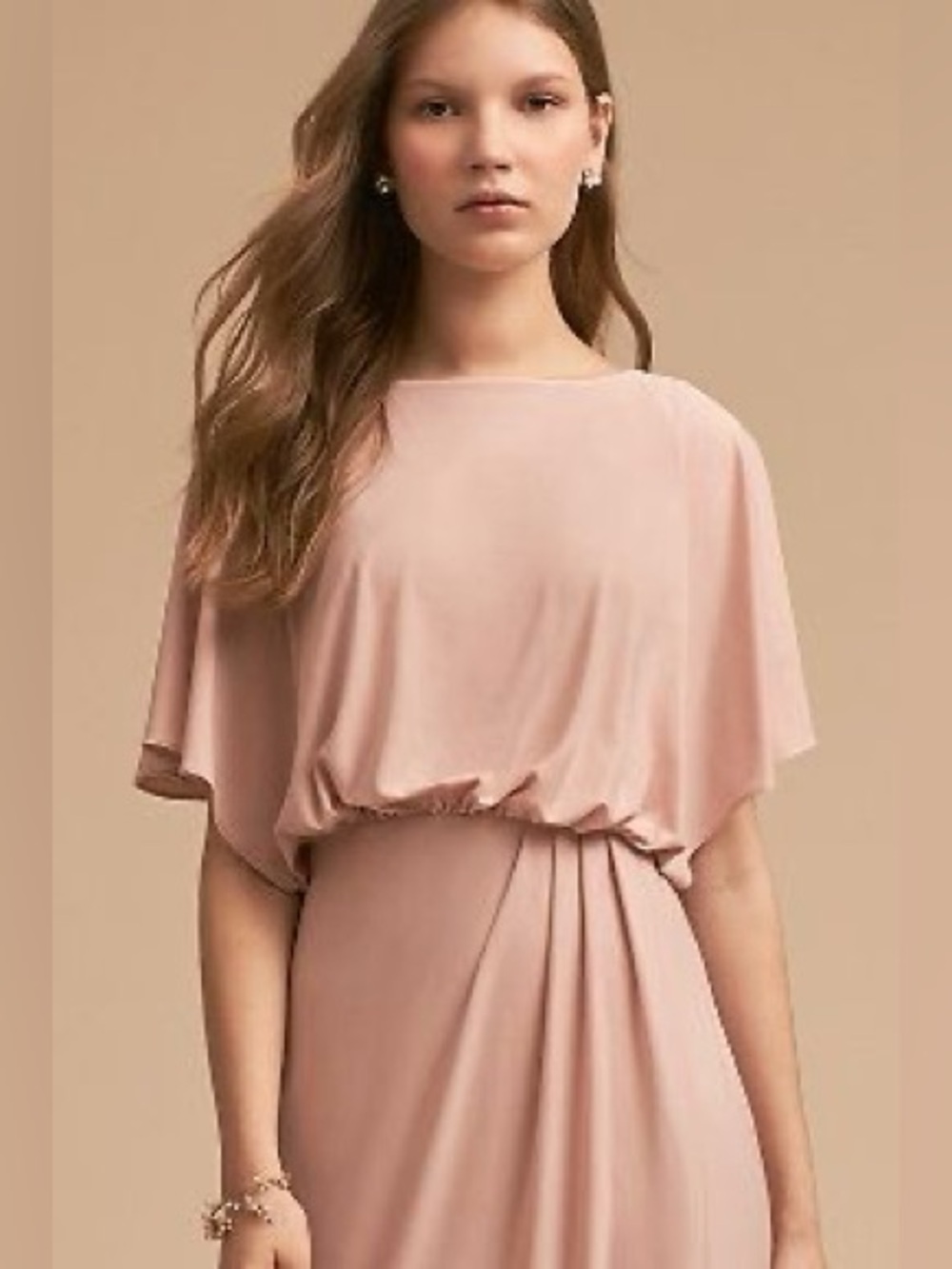 BHLDN Lena Flutter Sleeve Maxi Dress Sz 6 Blush Pink Floor-Length Evening Dress - Picture 2 of 14